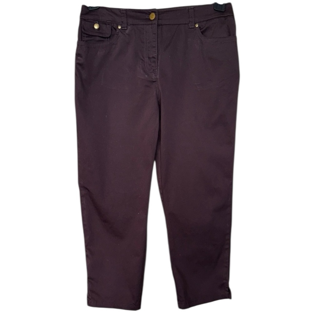 Jones New York Signature Dark Brown Trousers Preppy Polished Cotton Stretch Crop